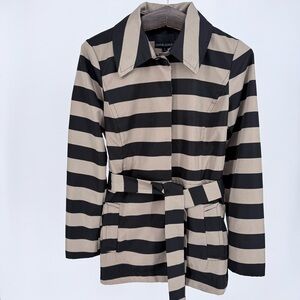 Cynthia Rowley Black and Tan Striped Belted Trench Coat
